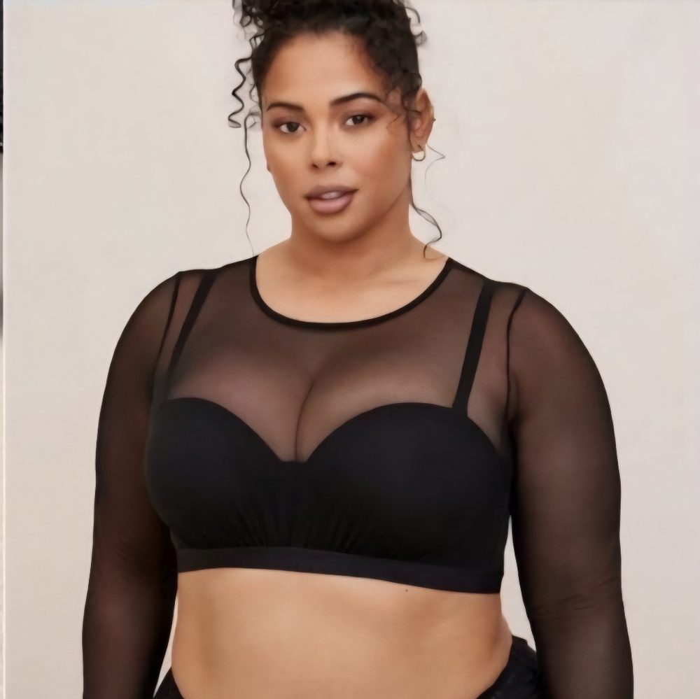 Torrid Sz 3 Black Sheer Mesh Long Sleeve Crop Top - Picture 6 of 6